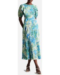 Ted Baker - Nicciey Puffed-sleeve Floral-print Woven Midi Dress - Lyst