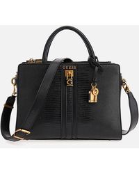 Guess - Ginevra Elite Society Snake-effect Faux Leather Satchel - Lyst