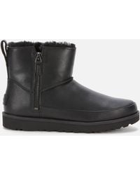 UGG Classic Zip Mini Waterproof Leather Boots - Black