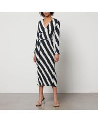 Never Fully Dressed - Mono Celeste Striped Plissé Dress - Lyst