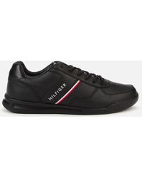 tommy hilfiger faux leather suede mix trainer in black