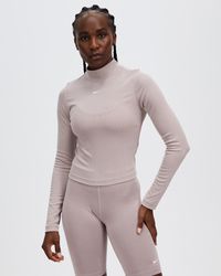 Nike Air Ribbed High Neck Light Beige Long Sleeve Top in Natural | Lyst  Australia