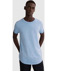 Country Road Short Sleeve Longline Garment Dyed T Shirt - Blue