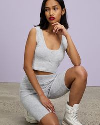 Missguided Button Bralette Longline Shorts Co Ord Set - Grey