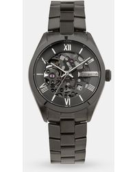 Michael Hill Automatic Skeleton Watch In Grey Tone Stainless Steel