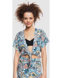 Roxy Marine Bloom Front Knot Top - Blue