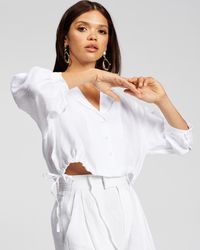 AERE Linen Cropped Shirt - White