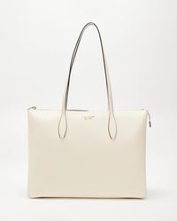 Kate Spade All Day Cross-grain Leather Large Tote Bag in Natural