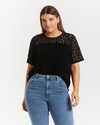 Atmos&Here Curvy Taliyah Contrast Lace Top - Black