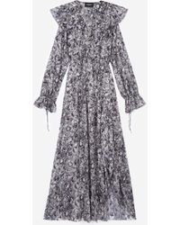 The Kooples Lange Zwarte Lange Jurk Met Bloemenprint - Grijs