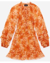 The Kooples Zijden Korte Jurk Met Bloemenprint - Oranje