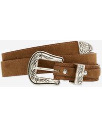 The Kooples Brown Leather Belt With Western-style Yokes - Men - Multicolour