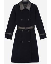 The Kooples Marineblauwe Wollen Jas In Trenchcoat-stijl - Meerkleurig