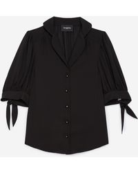 The Kooples Schwarzes Hemd kurze Ärmel bedruckt