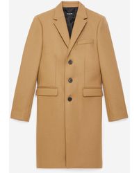 The Kooples Beige Straight-cut Wool Coat Leather Detail - Natural