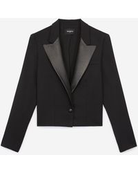 The Kooples Net Zwart Colbertje Met Leren Reverskraag