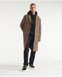 The Kooples Straight-cut Check Camel Printed Coat In Wool - Multicolor