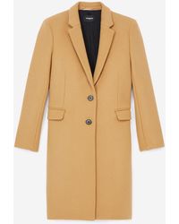 The Kooples Fitted Camel Wool Coat With Leather Detail - Natural