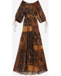 The Kooples Lange Bedrukte Zwarte En Oranje Jurk - Meerkleurig