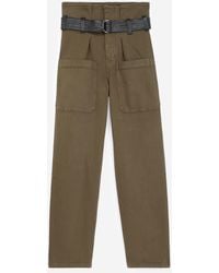 The Kooples Kaki Jeans Met Hoge Taille En Leren Riem - Groen