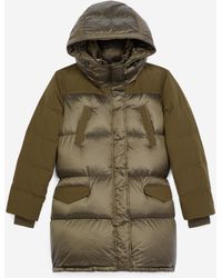 The Kooples Lange khakifarbene Daunenjacke im Materialmix - Grün