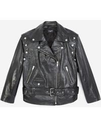 The Kooples Schwarze Lederjacke mit abnehmbaren Ärmeln