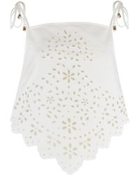 Self-Portrait - Embroidered Cotton Top - Lyst