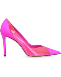 Jimmy Choo Leather Cass 110 Satin-paneled Pumps in Fuchsia/Hot 