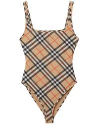 Burberry - Check Swimsuit - Lyst