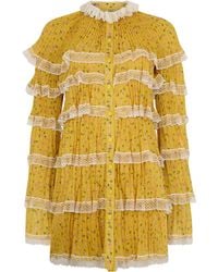 Philosophy Di Lorenzo Serafini - Mustard Shirt With Floral Pattern And Ruffles - Lyst