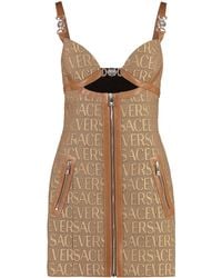 Versace - Versatile Monogram Mini Dress With Leather Trims - Lyst