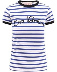 Valentino - Striped Cotton T-Shirt With Embroidered Logo - Lyst