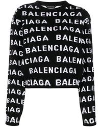 Balenciaga - Allover Logo Wool Cropped Sweater - Lyst