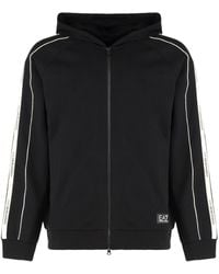 EA7 - Hooded Sweatshirt With Zip In Cotton - Lyst