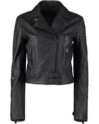 Pinko - Cristoforo Leather Biker Jacket With Studs - Lyst