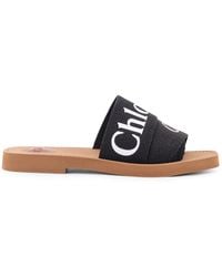 Chloé - Woody Linen Flat Sandals - Lyst
