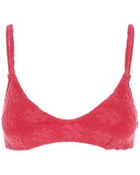 Tory Burch - 'Terry' Bikini Top With Adjustable Spaghetti Straps And All-Over Logo Embroidery - Lyst
