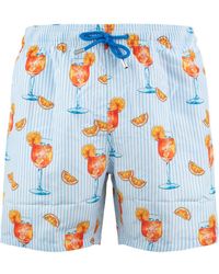 Mc2 Saint Barth - Gustavia Swimsuit With Aperol Spritz Print And Stripes - Lyst