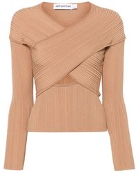 Self-Portrait - Ribbed Knit Wrap Top - Lyst