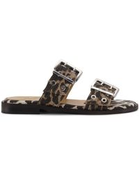 Ganni - Feminine Buckle Leopard Print Sandals - Lyst