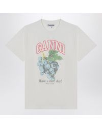 Ganni - Ivory T-Shirt With Grape Print - Lyst