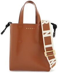Marni - Calf Leather Shopping Bag With Minimalist Design And Shoulder Strap - Lyst
