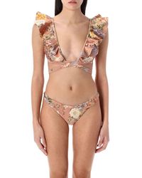 Zimmermann - Tallow Wrap Ruffle Bikini - Lyst