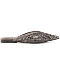 Brunello Cucinelli - Abstract Embroidered Suede Slingback Ballet Flats - Lyst