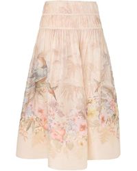 Zimmermann - Linen And Silk Blend Midi Skirt - Lyst