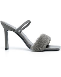 BY FAR - Shearling Strap Open Toe Heels - Lyst
