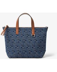 Fendi - Small Tote Bag Denim Effect Ff - Lyst