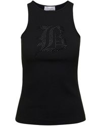 Blumarine - Ribbed Tank Top With Rhinestone Logo - Lyst