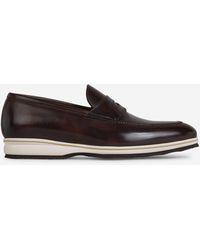 Bontoni - Constrast Sole Leather Loafers - Lyst