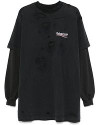 国内発送＊関税込BALENCIAGA POLITICAL CAMPAIGN LAYERED ロンT Balenciaga: Black Political Campaign Long Sleeve Layered T